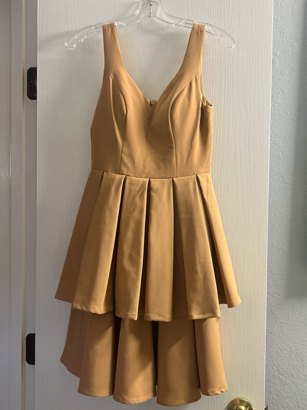 Sleeveless Mustard High-Low Pleated Party Dress